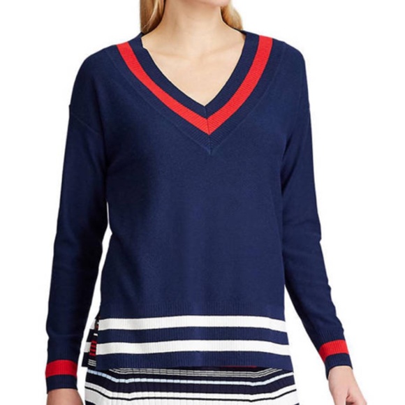 NWT Chaps Tipped V Neck Sweater - Picture 1 of 5